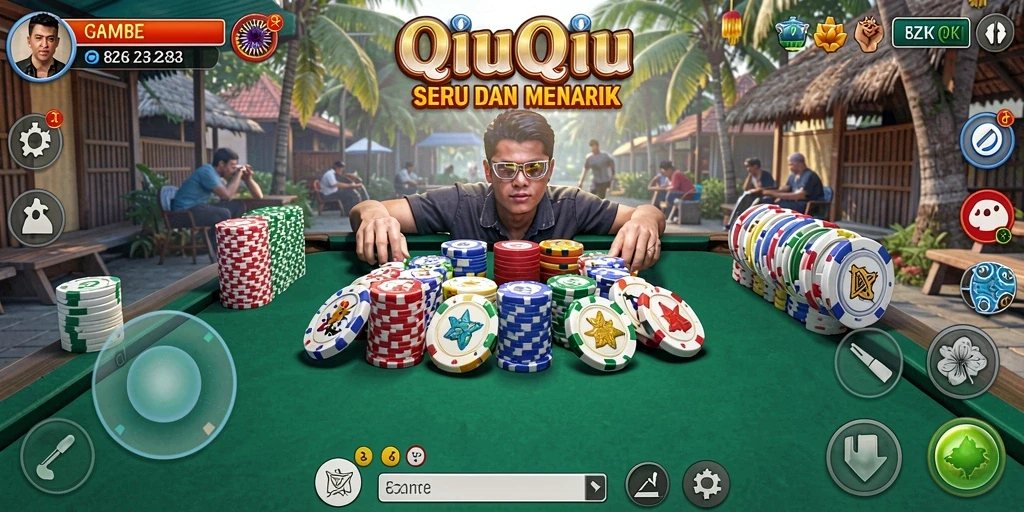 Screenshot utama 8ZK menampilkan suasana pertandingan QiuQiu yang menegangkan.