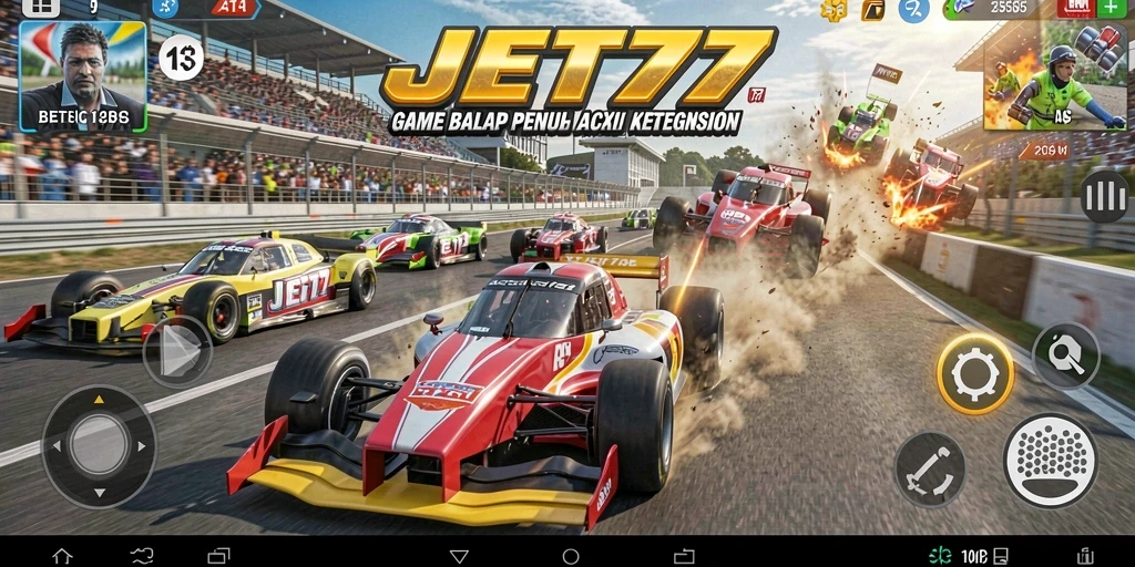 Tampilan gameplay JET77 yang seru dalam balapan intens.