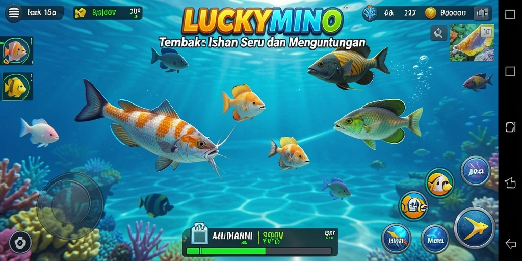 Tampilan aksi seru dalam permainan Tembak Ikan LUCKYMINO.