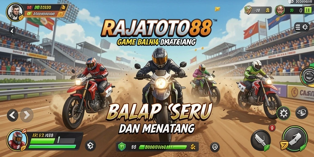 Tampilan gameplay RAJATOTO88 dengan aksi balap yang mendebarkan.