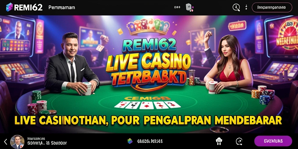 Screenshot gameplay REMI62 menampilkan dealer langsung dan interaksi sosial.