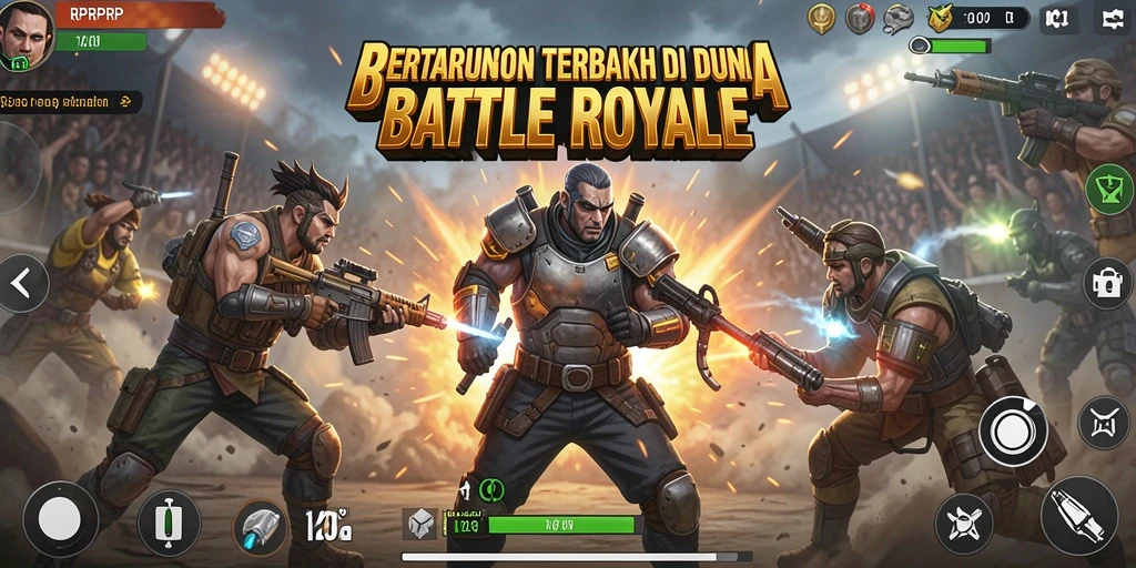 Tampilan gameplay RPRPRP dengan aksi Battle Royale yang intens.