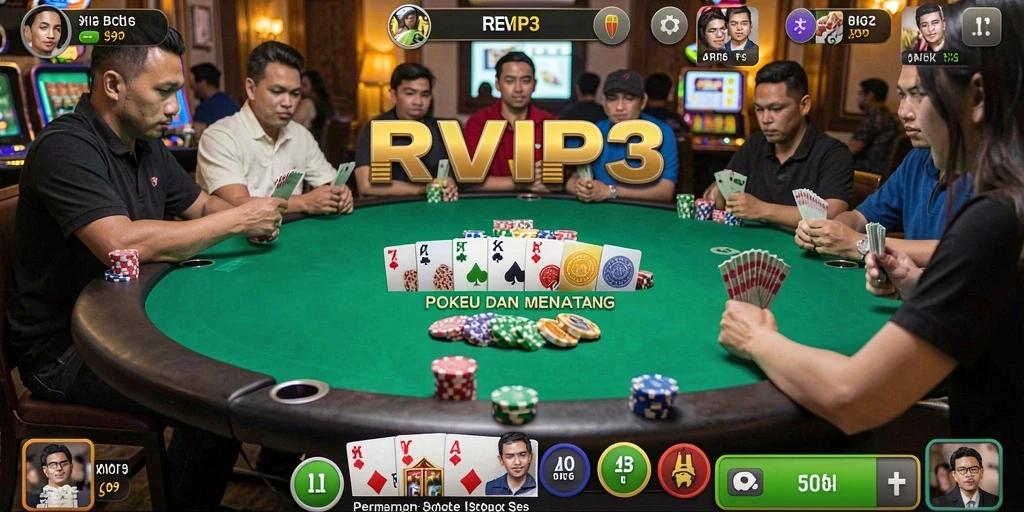 Tampilan menawan gameplay Poker di RVIP3 yang menggugah semangat.